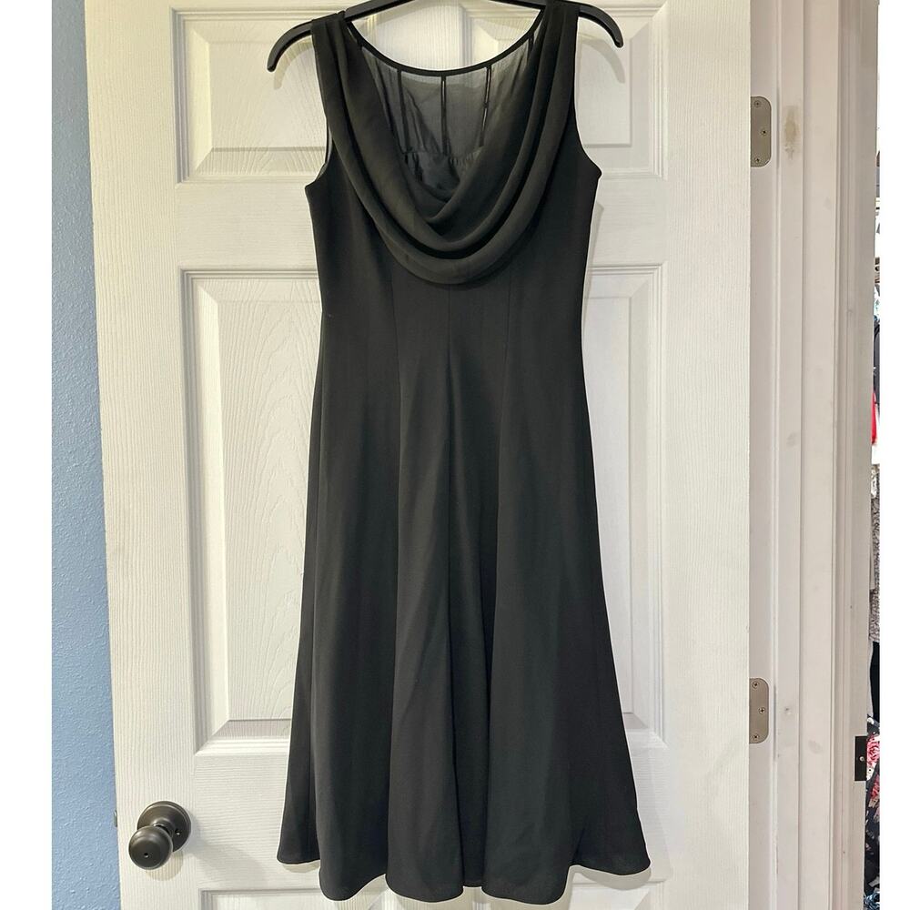 Jones Studio Black Cocktail Dress Sheer Jeweled Neckline & Cowled Scoop Back 4 - Picture 5 of 9